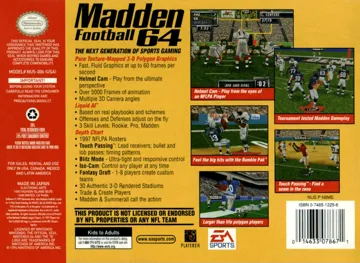 Madden Football 64 (USA) box cover back